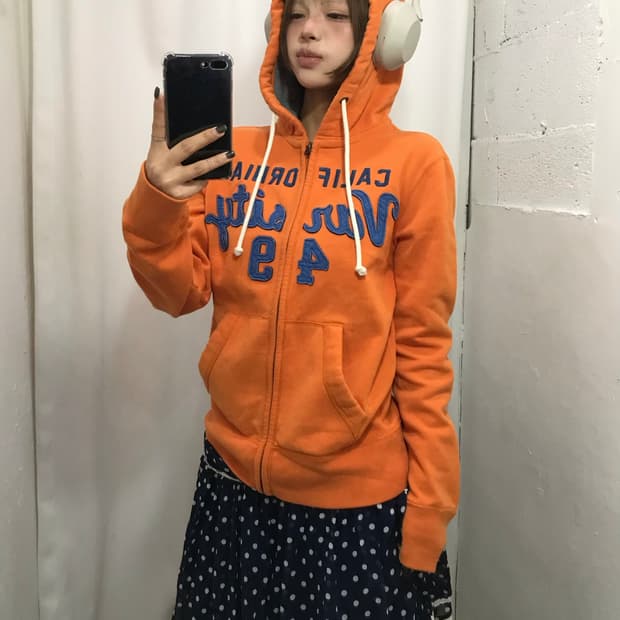 후아유 오렌지 후드집업 