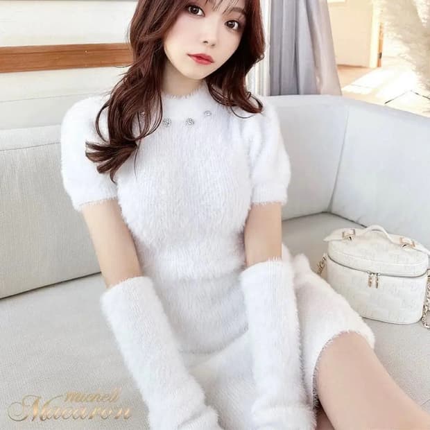 미쉘마카롱 미셸마카롱 큐빅 퍼 원피스 