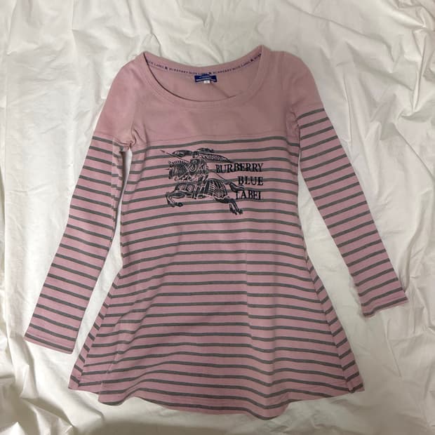 버버리 블루라벨 스트라이프 핑크 원피스 롱슬리브