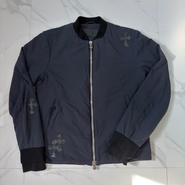 크롬하츠 VIC 크로스 레더패치 라지대거 캐시미어 블루종 자켓 M