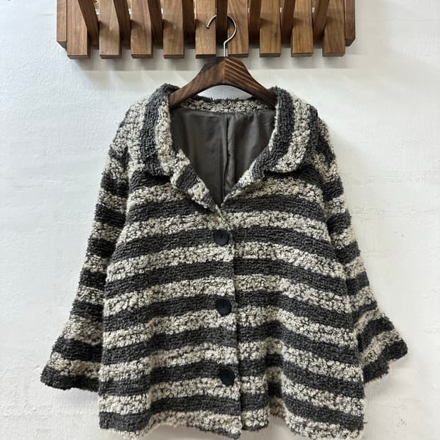 일본빈티지 스트라이프 부클 울 혼방 코트 자켓