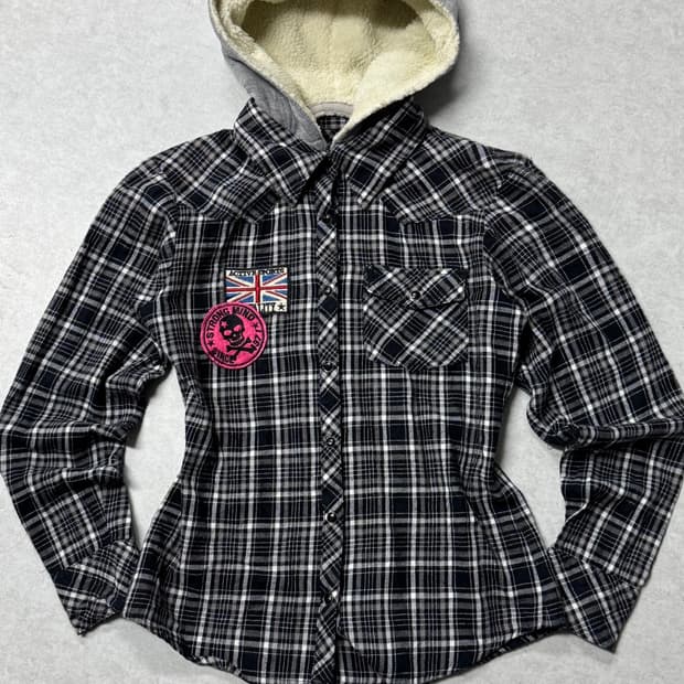 펑크 후드 체크셔츠 