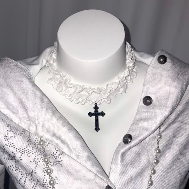 레이스 십자가 초커 일본 빈티지 고딕 갸루 로리타 st