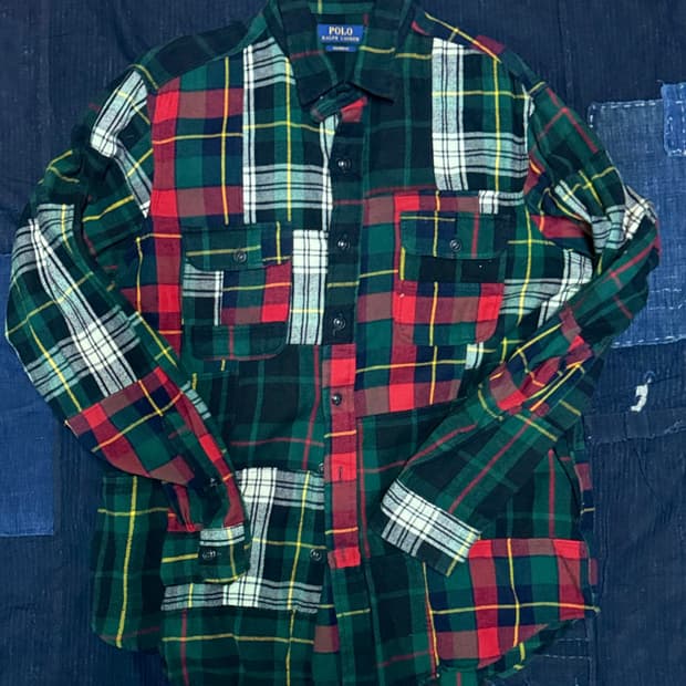 폴로 랄프로렌 커스텀 핏 패치워크 플란넬 셔츠 L