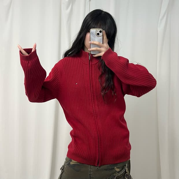 Tommy Hilfiger red 2way knit zip-up
