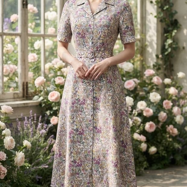 (55)BCBG 비씨비지 2024년 벨티드 플라워 셔츠 원피스