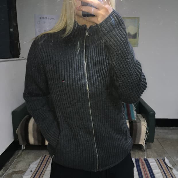 투티/0320 tommy hilfiger 울 안감 니트 집업 플리스 자켓