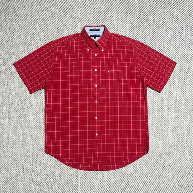 [XL] Tommy 타미힐피거 레드 반팔 체크 셔츠