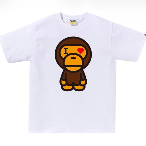 베이프 하트 베이비 마일로 티셔츠 화이트 2XL XXL