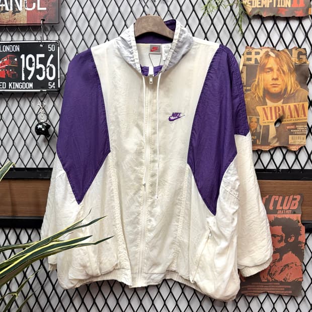 90s 나이키 바람막이 전면 로고 포인트 화이트퍼플