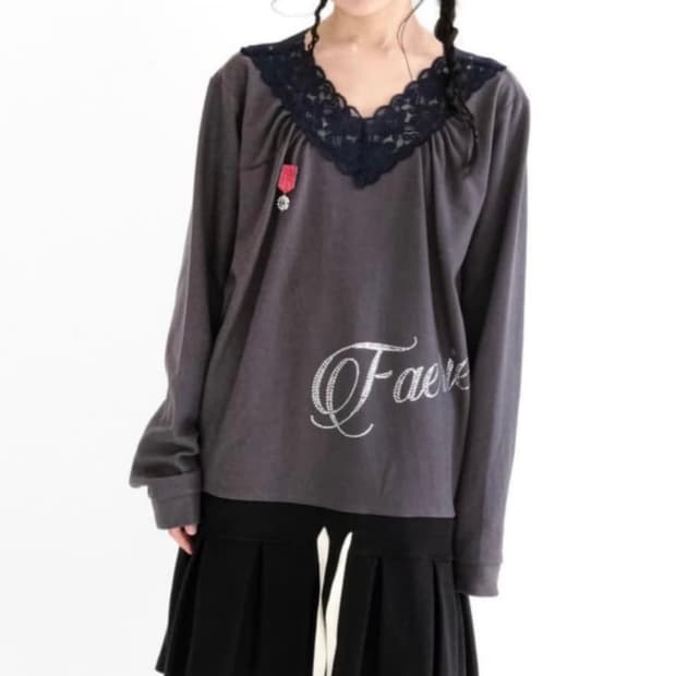 샵페어리 lace V neck pleats dress (black)