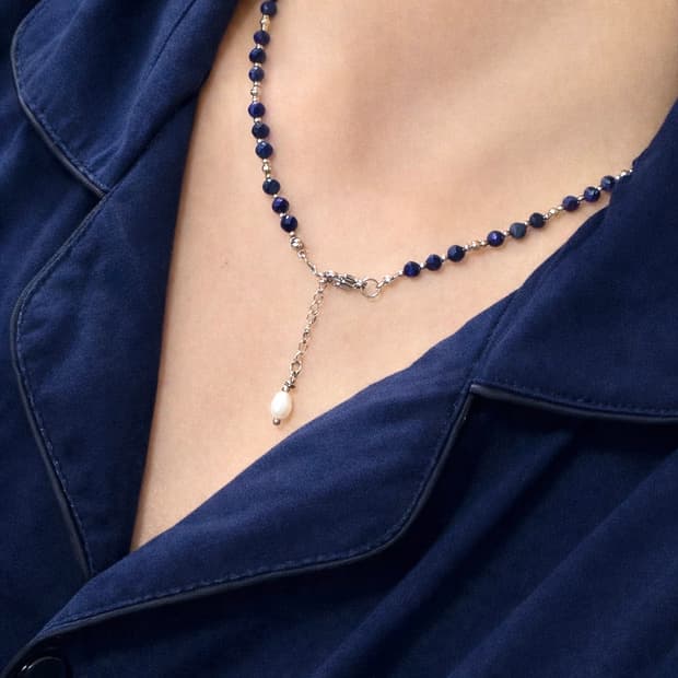 (핸드메이드) 천연석 라피스라줄리 천연담수진주 목걸이