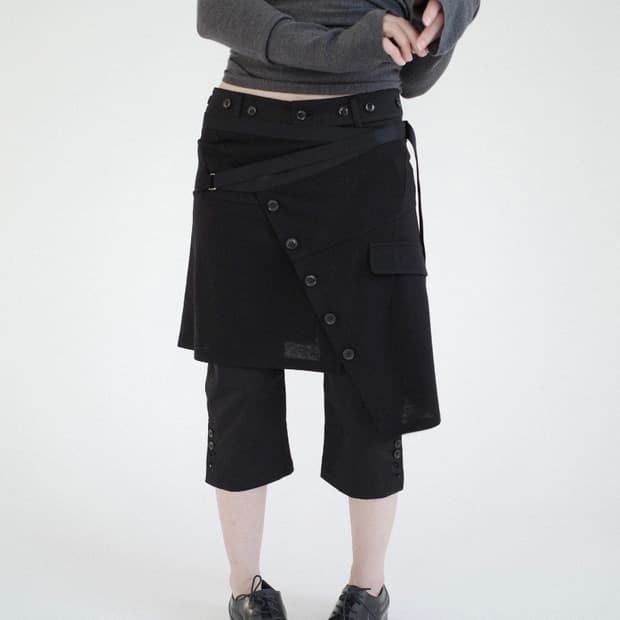 Layered button wrap skirt