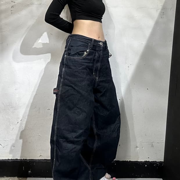 90s 빈티지 진청 힙합 올드스쿨 대대장 와이드 카펜터 데님 청바지 36
