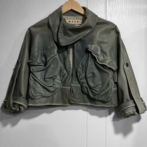 2000s 마르니 가스마스크 크롭 가죽 자켓