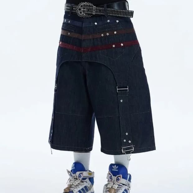 dnd4des 스타 별 버뮤다 벨트 레이어드 데님 팬츠 바지 위시코어