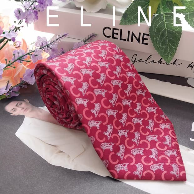 셀린느 실크 레드 트리옴프 슬림 넥타이 7.6cm A+등급 K1324
