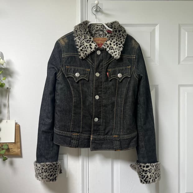 리바이스 레오파드 양털 데님 트러커 자켓 레드탭