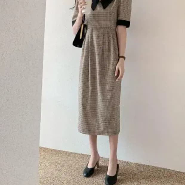 롱 체크 원피스