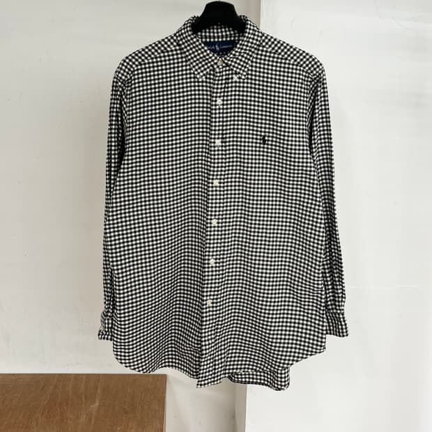 랄프 로렌 블랙 앤 화이트 깅엄 체크 셔츠