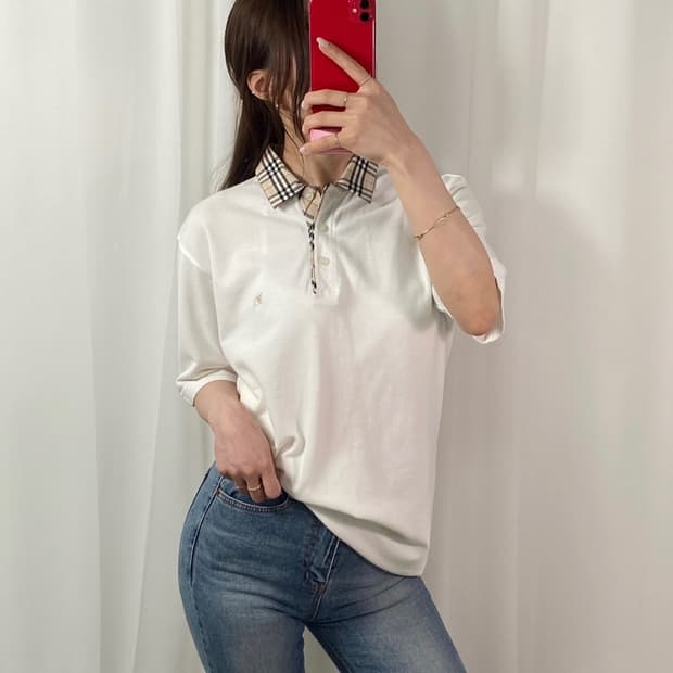 버버리 카라노바체크 화이트 PK