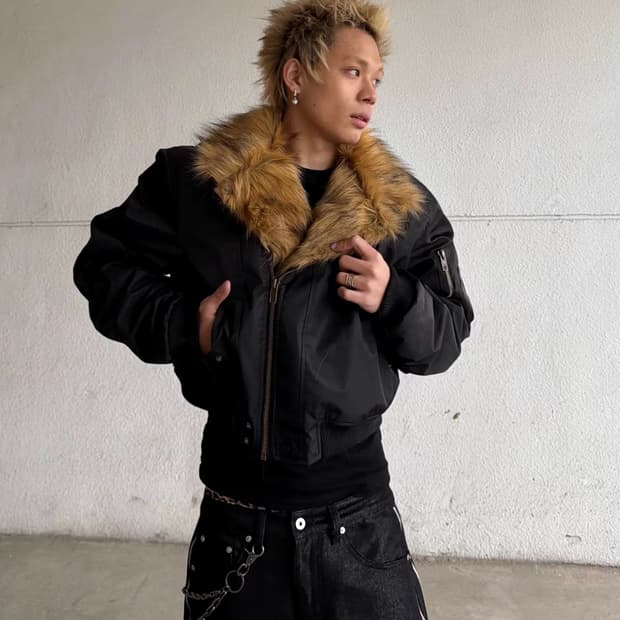 Fur-Lined Avigator Padded Bomber Jacket