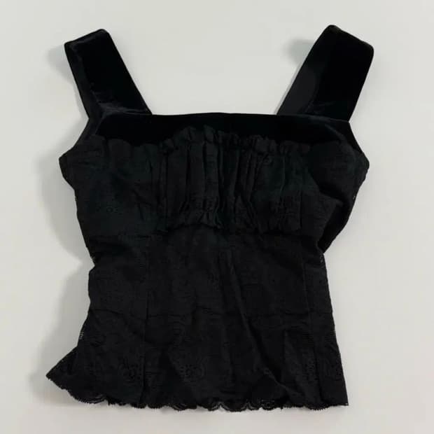 빈티지 오리엔탈 페어리 블랙 레이스 슬리브리스 나시 큐빈 크루빈티지