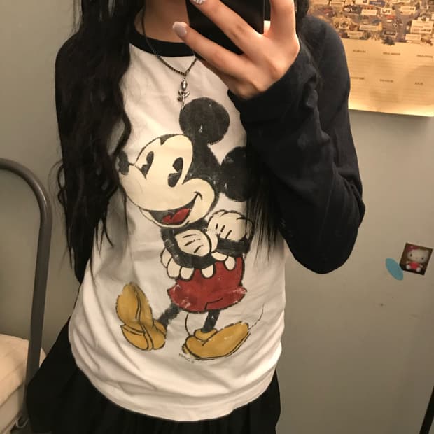 Ask 키치 빈티지 미키마우스 나그랑 롱슬리브