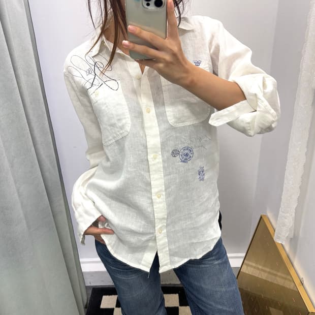 로렌 랄프로렌 화이트 린넨 셔츠