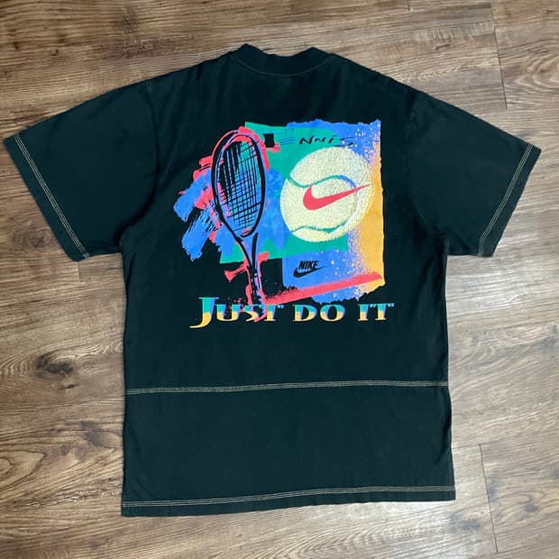 90s 희귀 빈티지 나이키 쿼터집 그래픽 반팔 져지 티셔츠 블랙