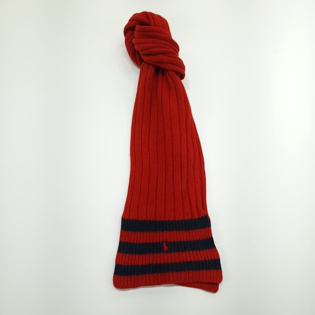 MX303 폴로 랄프로렌 레드 투톤 리브드 램스울 니트 목도리 머플러
