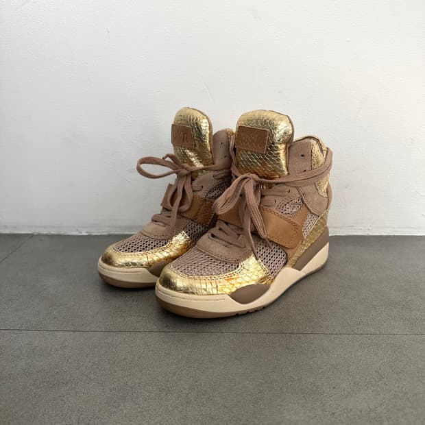 Ash Funky 골드 레더 웨지 하이탑