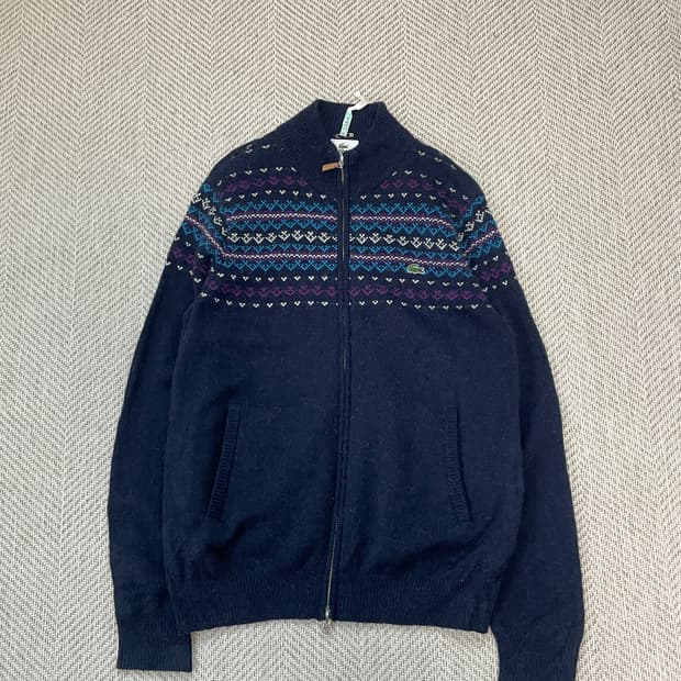 라코스테 멀티컬러 페어아일 니트 집업