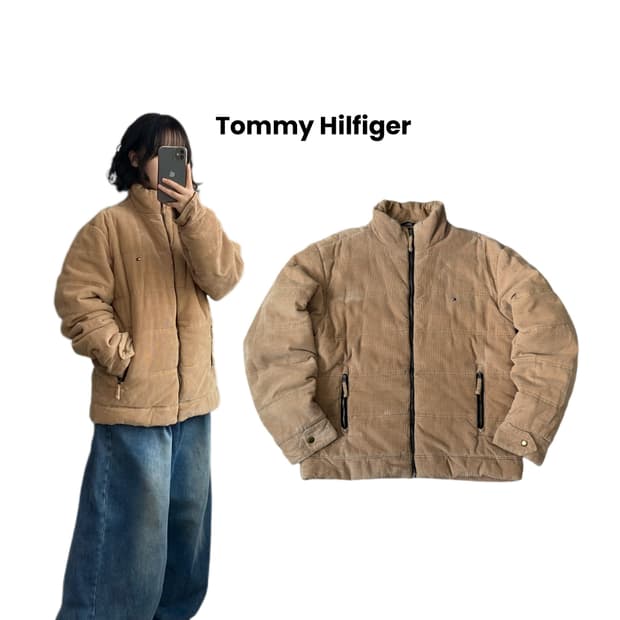 타미힐피거 코듀로이 푸퍼 패딩 베이지