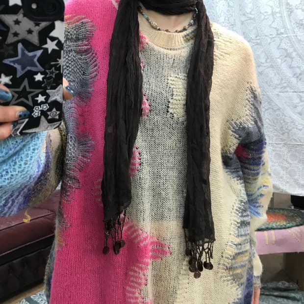 빈티지 딥브라운 스팽글 머플러 