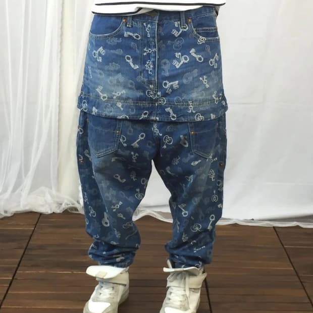 FRAPBOIS Key Print Layered Denim Pants