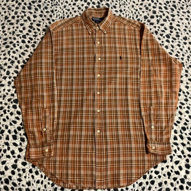 폴로 랄프로렌 카멜브라운 긴팔 남방 체크셔츠 M 105 빈티지 구제