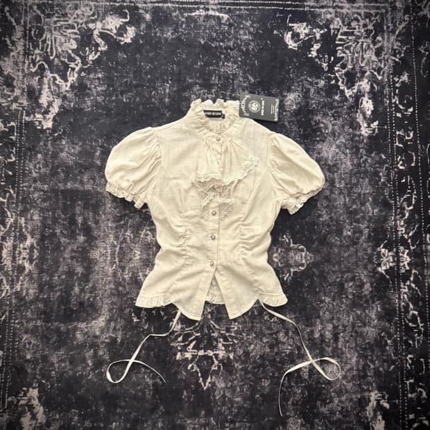 White Ruffle Neck Corset Victorian Blous