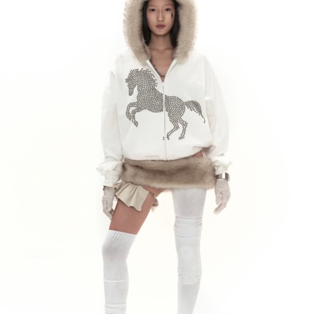 604service 서비스 스터드 폭스 퍼 후드집업 화이트 점퍼 y2k