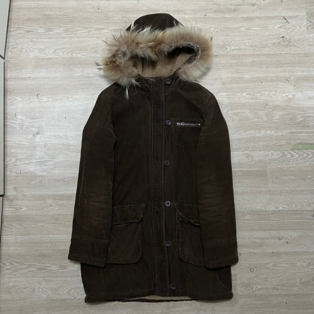 지오다노 코듀로이 양털안감 라쿤퍼 후드 파카 [브라운] L/100