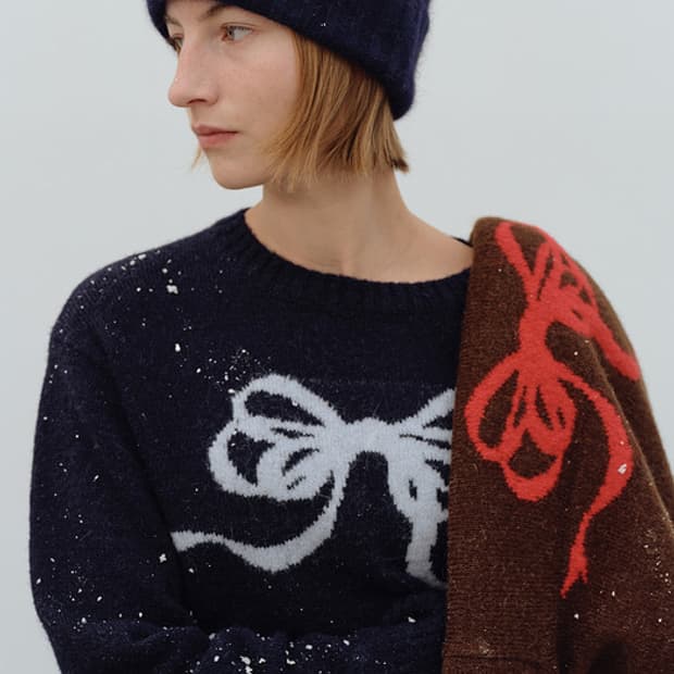 [새상품] 벤시몽 리본 자카드 니트 다크네이비