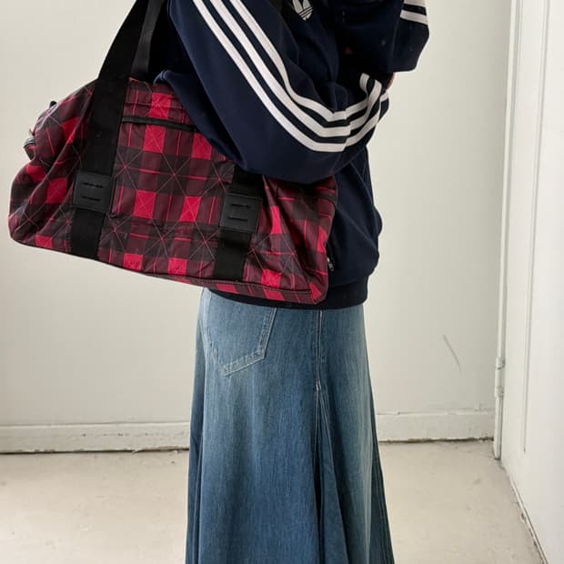 빈티지 핑크체크 보스턴백 