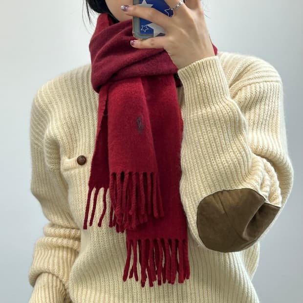 Polo 폴로 버건디포니 버건디레드 배색 목도리