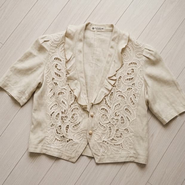 일본 빈티지 파리엔느(Parienne) 아일렛 자수 린넨 자켓