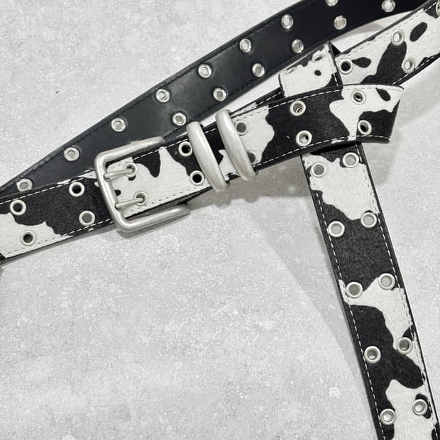 Oribell 스포티드 카우 송치털 아일렛 스터드 롱 벨트