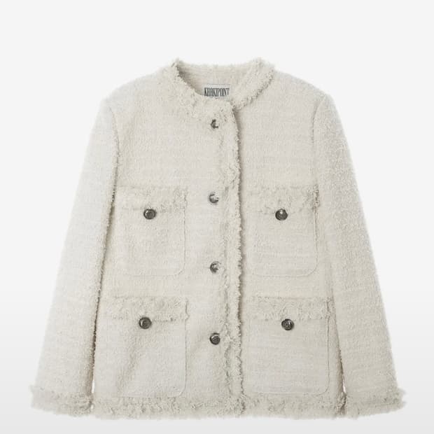 카키포인트 아이보리 트위드 자켓 롱