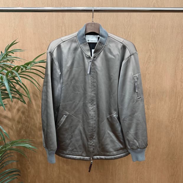 알렉산더 왕 새틴 보머 자켓 니트 립 트리밍 지퍼 포켓 디테일 브라운