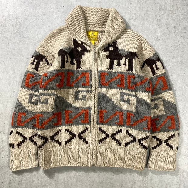 [L] Vintage 빈티지 헤비 울 핸드니트 코위찬 집업