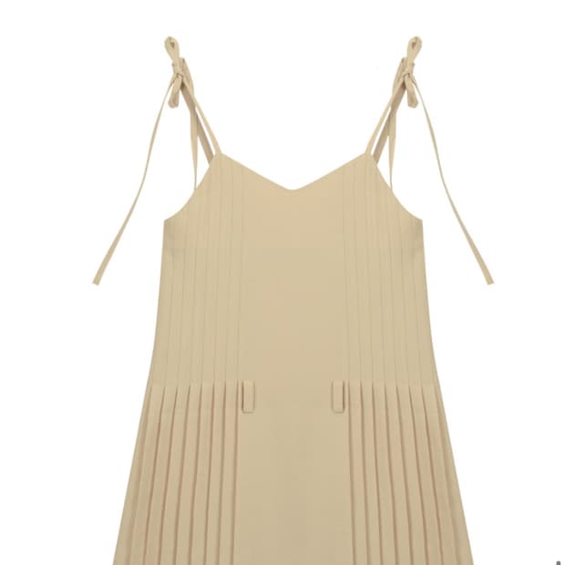 마뗑킴 pleats mix cami dress in beige