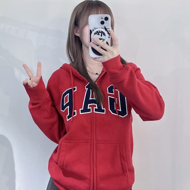 갭 레드 빅로고 후드집업